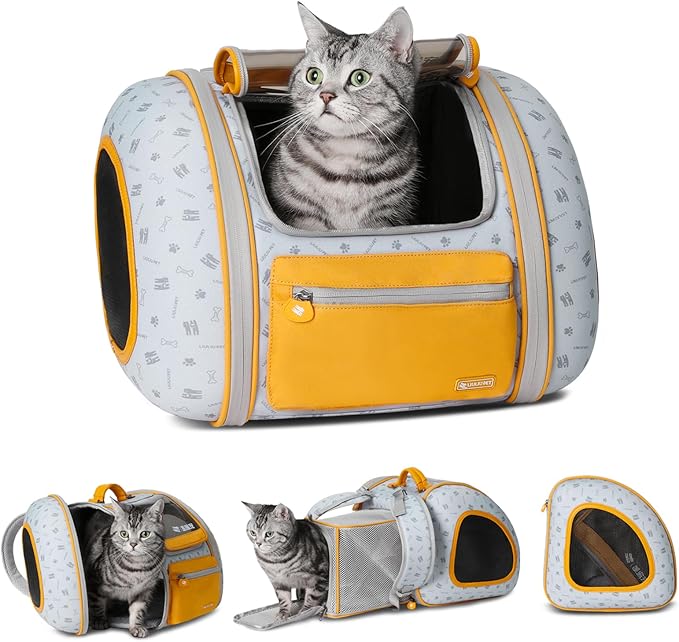 Cat and Dog Backpack Carrier, Foldable Breathable Pet Carrier Backpack with Mesh Ventilation, Large Portable Outing Traveling Pet Bag for Small, Medium Cats, Small Dogs, Orange
