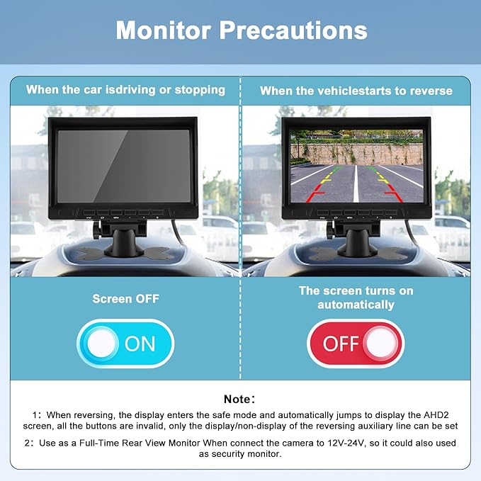 Wired AHD Backup Camera System, IP69 Metal Camera, Night Vision, 7" 1080P Monitor Kit with 15M Extension Cable and Remote Control for Trucks Buses Vans Trucks Trailers RVs Campers