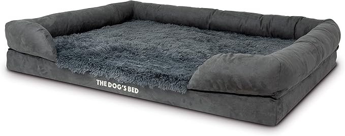 The Dog’s Bed, XXL Grey Fur Memory Foam, Pain Relief: Arthritis, Hip & Elbow Dysplasia, Post Surgery, Lameness, Supportive, Calming, Waterproof, Washable Cover, Veterinary Approved