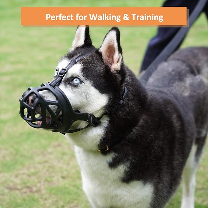 BARKLESS Dog Muzzle, Basket Muzzle for Biting, Chewing and Scavenging, Humane Cage Mouth Cover, Perfect for Grooming and Training Small, Medium, Large Aggressive Reactive Dogs (M, Black)