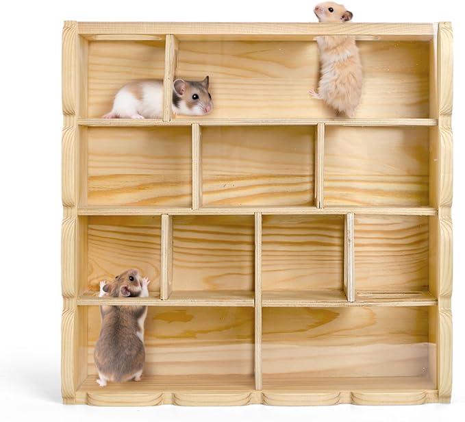 ZENFUN Wooden Hamster Maze with Clear Acrylic Cover, Multi-Chamber Hamsters Hide Tunnel Cage, Hideout Tunnel Toy Shed and Explore Toy for Dwarf Hamsters Mice Small Gerbil(Free-Installation)