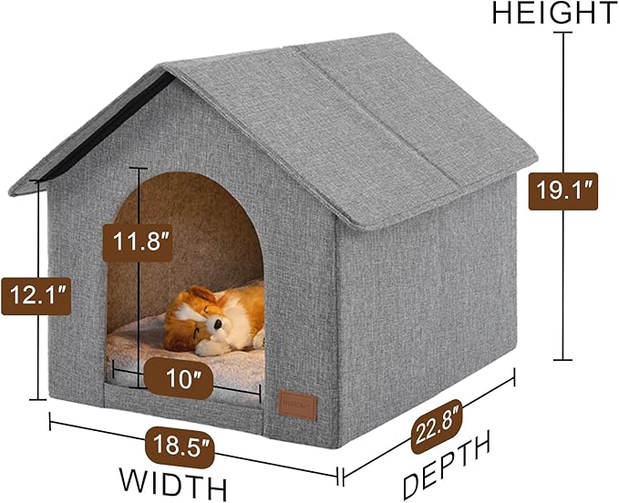Indoor Dog House with Washable Plush Cushion - Medium Size, Suitable for Dogs & Cats