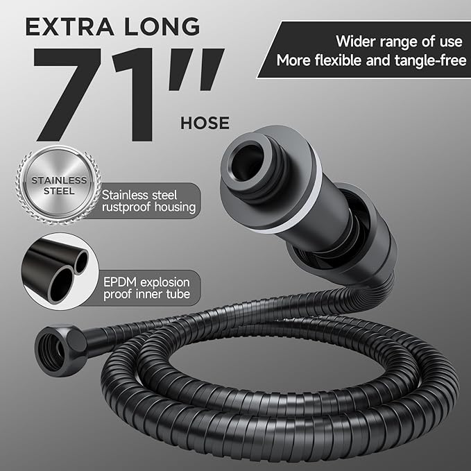 Veken Wide Rain Shower Head with 6 Modes Handheld Water Spray,High Pressure Showerhead Combo with Arm for Bathroom Accessories,Home Decor Adjustable Dual Shower with Anti-Clog Nozzles,Matte Black