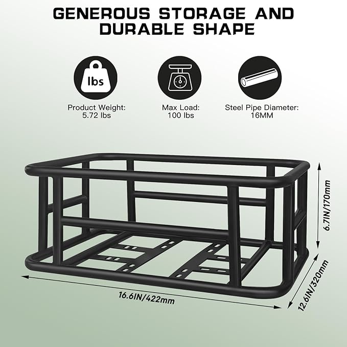 RAYMACE Rear Rack Bike Basket with Cargo Net and Liner Large Bicycle Basket Perfect Mount for Electric Bike