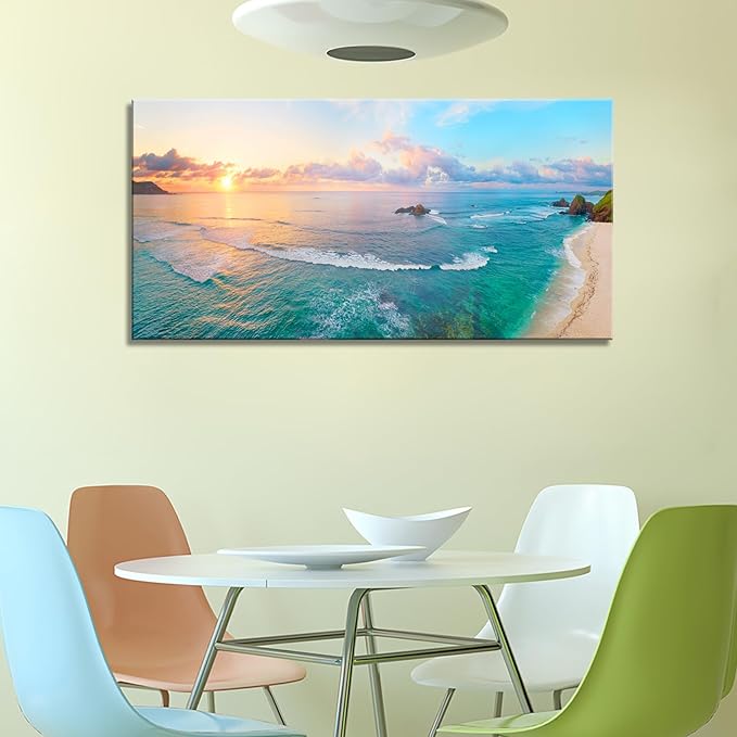 XXMWallArt FC3962 Tropical Beach Wall Art Blue Sea Sunset Natural Scenery Picture Print On Canvas Seascape Canvas Print Artwork for Living Room Bedroom Kitchen Home and Office Wall Decor