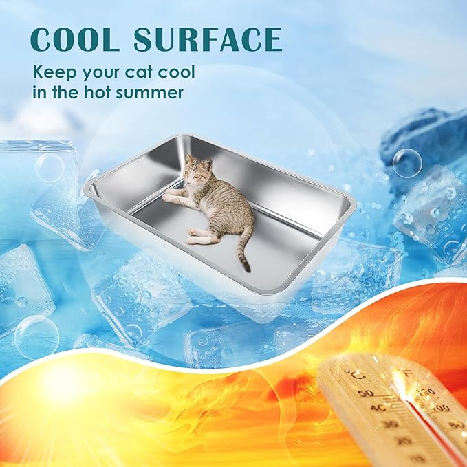 IKITCHEN Stainless Steel Cat Litter Box, Large Metal Litter Box for Cats, Never Absorbs Odors,Stain Free, Rustproof, Non Stick Smooth Surface, Anti-Slip Rubber Bottom, 19.5" L x 13.5" W x 4" H