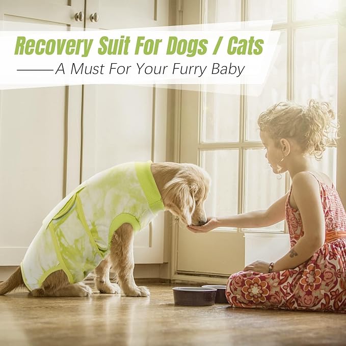 Kuoser Dog Surgery Recovery Suit, Anti Licking Pet Surgical Suit for Dogs Male Neuter, Female Dog Surgery Suit for Spay Subsititute E-Collar Cone, Dogs Body Suits After Surgery Green Tie Dye 2XL