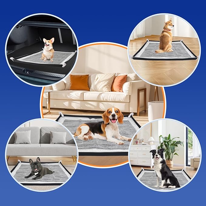 Dog Pee Pad Holder, Puppy Pad Holder Tray for 24'' x 24'' Training Pads, 15pcs Dog Potty Tray Set Include High Edge Silicone Mat & 6 Activated Charcoal Disposable Puppy Pads & 8 Holder Clamps