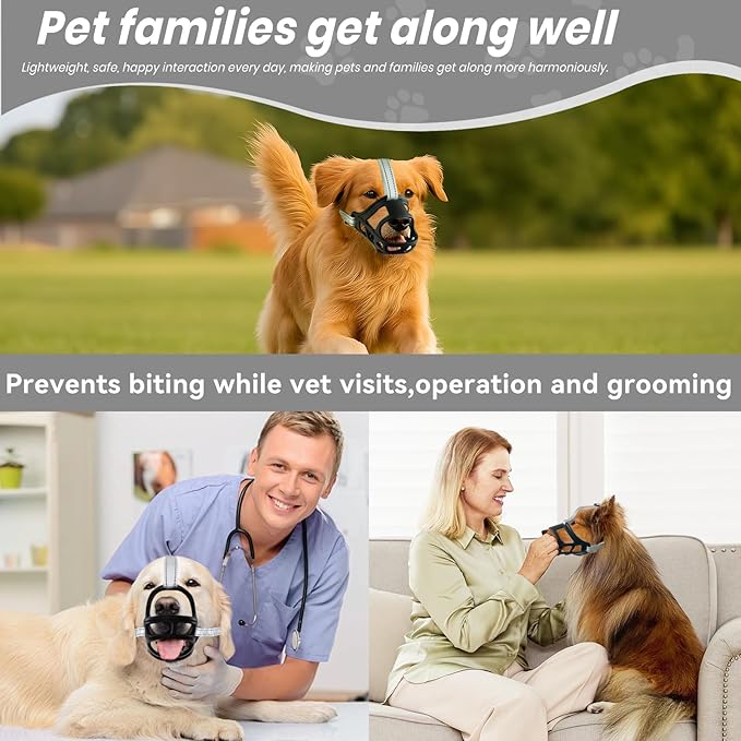 Dog Muzzle, Basket Muzzle for Small Medium Large Dogs, Anti-Biting and Chewing, Lightweight & Sturdy Cage Design, Allows Panting & Drinking, Ideal for Grooming & Training(Black Size L)