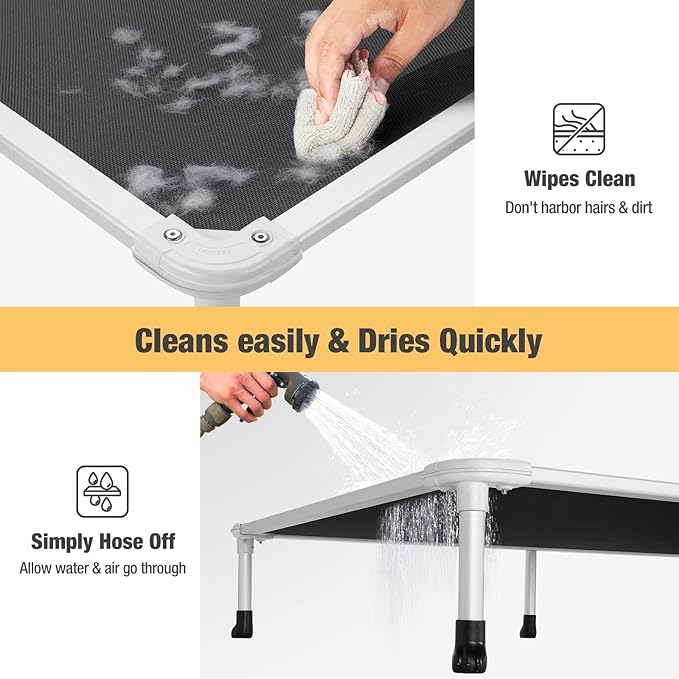 Veehoo Chew Proof Elevated Dog Bed - Cooling Raised Pet Cot - Silver Aluminum Frame and Durable Textilene Mesh Fabric, Unique Designed No-Slip Feet for Indoor or Outdoor Use, Black, X-Large, CWC2003