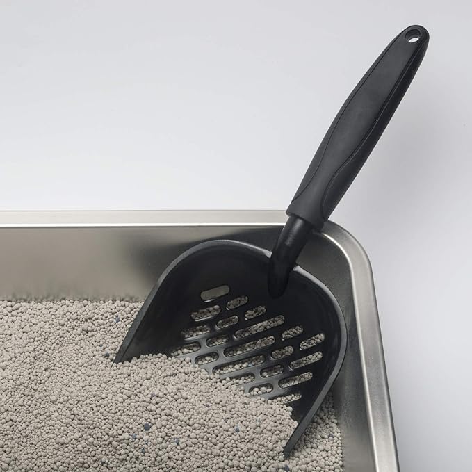 Metal Cat Litter Scoop with a Deep Shovel Design | Solid Aluminum & Non-Stick Coating | Durable Rubber Coated Handle for Easy Scooping | Perfect Size Sifting Slots for Any Type of Kitty Litter