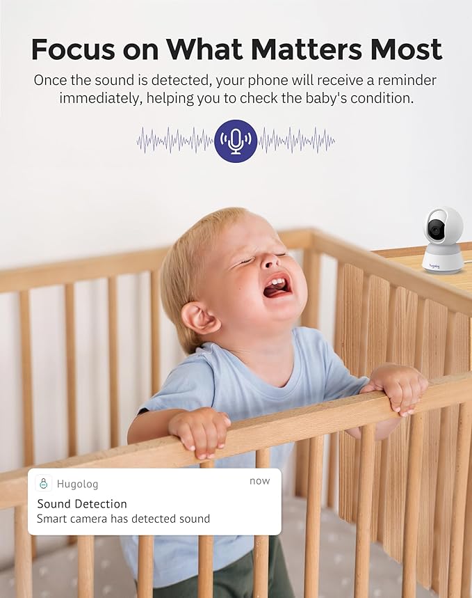 Hugolog 3K 5MP Indoor Pan/Tilt Security Camera with Auto-Focus(2pcs),Ideal for Baby Monitor/Pet Camera/Home Security,Starlight Color Night Vision,Human/Pet AI,Noise Reduction,US Cloud,Works with Alexa