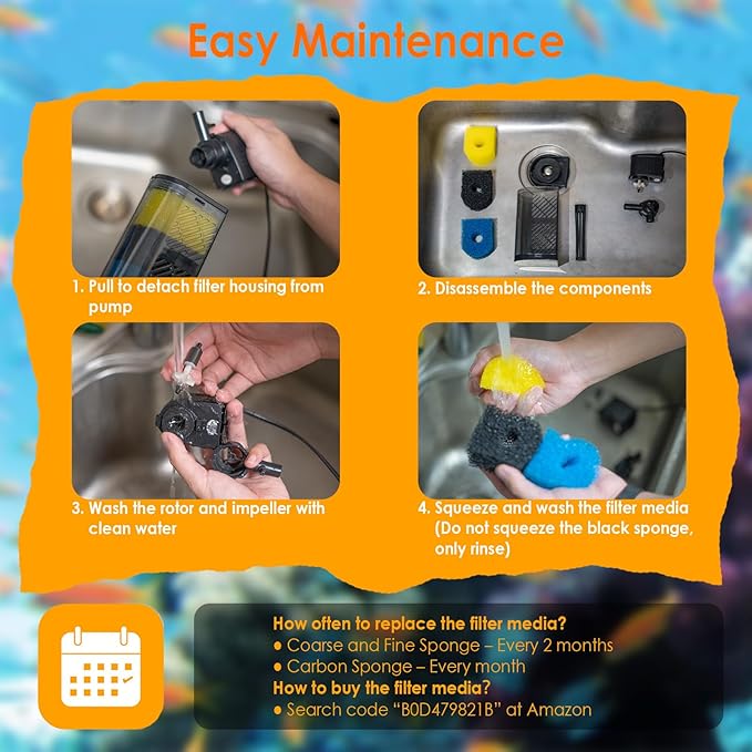 Submersible Aquarium Filter 3-Stage Fish Filter for Fish Tank, Turtle Filter Fish Tank Filter with Aeration & Dual Water Outlet, Turtle Tank Filter Pump for 40-70 GAL Aquariums