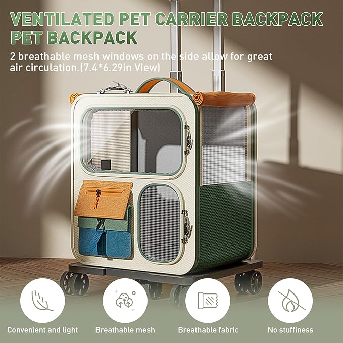 Cat Carrier with Wheels, Soft Rolling Pets Carrier Collapsible on Wheel Pet Handbag Cats Backpack, Dog Carriers up to 25 LBs Removable Cat Bag for Small Dogs Medium Cats Outing(NOT for TSA)
