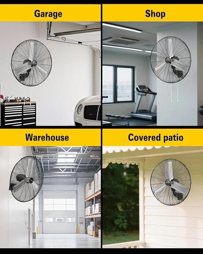 VENTISOL 30 Inch Wall Mount Fan Oscillating, 9500 CFM High Velocity Industrial Fans with 3 Speeds for Garage, Shop, Warehouse, Workshops, Cover Patio, ETL Listed