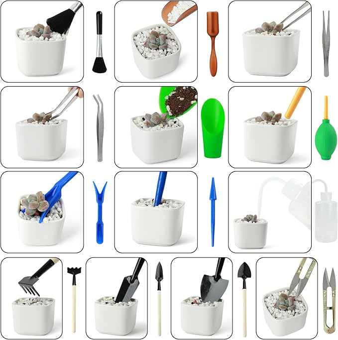 Succulent Tools Kit with Organizer Bag- 13Pcs Indoor Gardening Tools |Mini Succulent Hand Tools with Tote, Succulent Transplanting Supplies, Present for Gardeners Plant Care (Honeysuck)