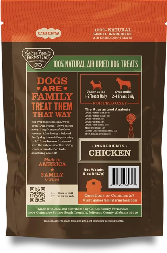 Gaines Family Farmstead Chicken Chips for Dogs – 6 oz Natural, High-Protein Dog Treats, Rawhide-Free Chews, Single Ingredient, Grain-Free, Made in USA
