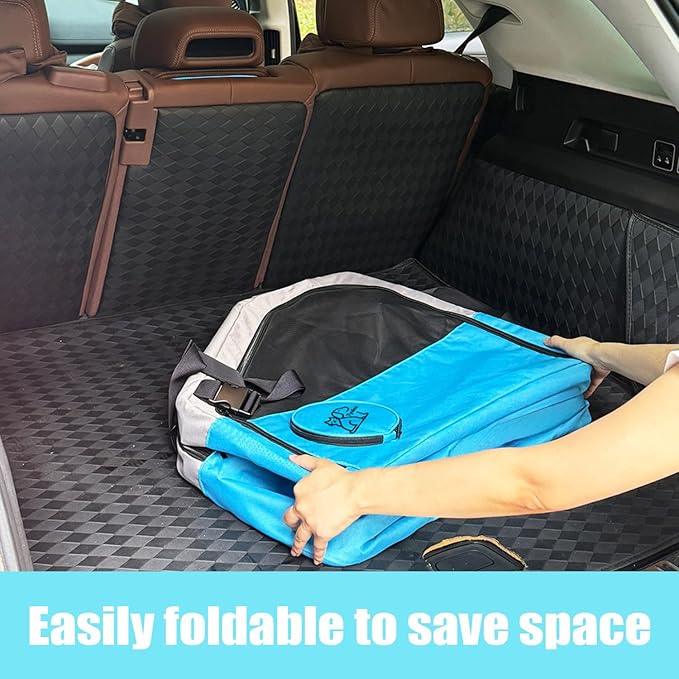 Large Portable Pet Crate for Car Travel, 24"x22"x25" Foldable Dog & Cat Carrier with Secures Seatbelt & Headrest Strap, Oxford Soft-Sided Pet Kennel with Removable Bed for Medium & Large Pets