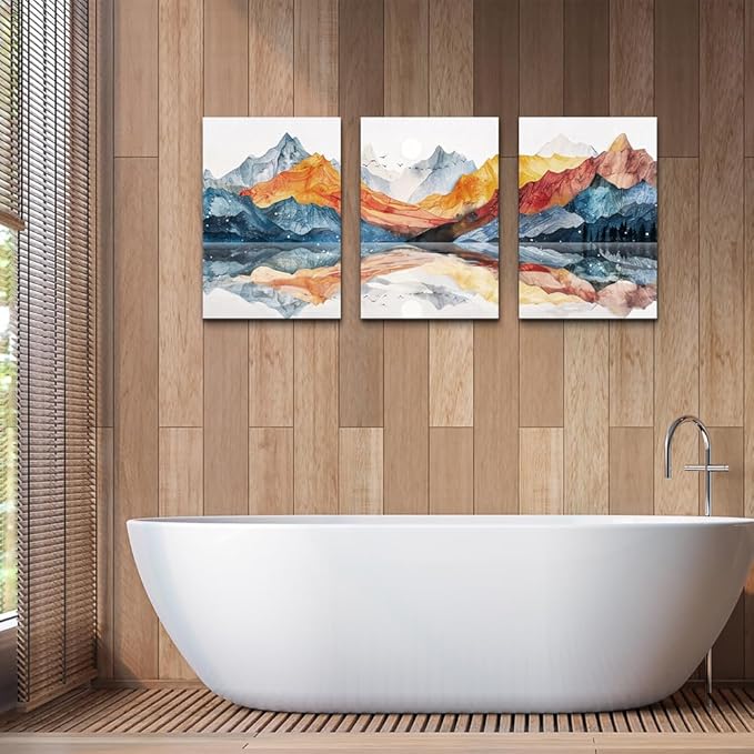 TTHYUEWS Abstract Art for Bedroom & Living Room - Modern Ink Mountain Landscapes - 3 Piece Ready To Hang Wall Decor