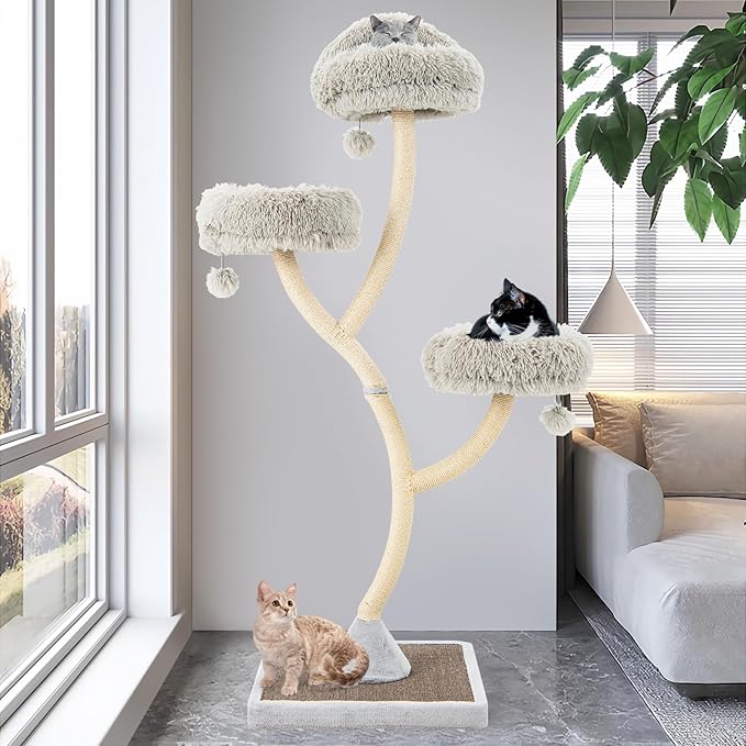 PETSITE 70" Tall Cat Tree, Cat Tower with Scratching Posts and Board, Multi-Level Cat Tower for Large Cats 20 lbs+ with 3 Cozy Perches and Dangling Balls, Modern Cat Tree for Indoor Cats Large Adult
