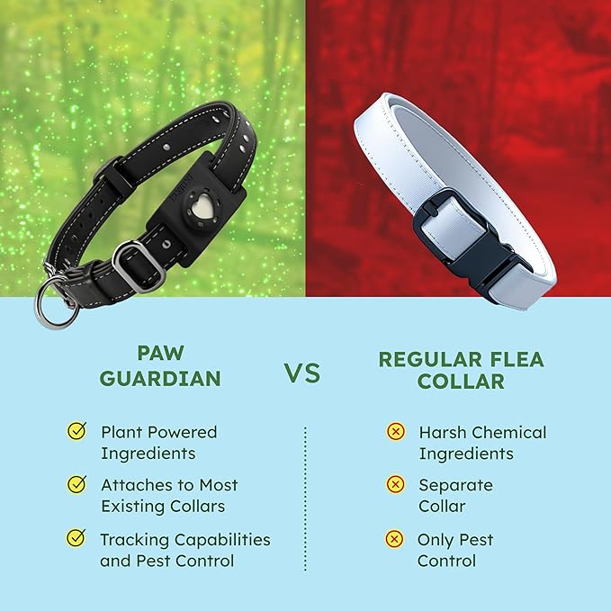 BugMD Paw Guardian Flea & Tick Pendant (3-Pack) with AirTag Holder – Plant-Based Flea & Tick Prevention for Dogs – Pet Collar Tag & GPS Tracker Holder for Dogs – Black