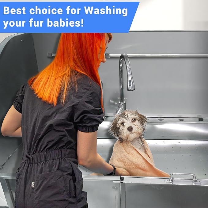 Professional Dog Grooming Tub, 62" Stainless Steel Dog Wash Station with Foldable Ramp, Storage Drawer, Floor Grate & Faucet/Dog Bathtub for Large, Medium & Small Pets - Right Door (62")