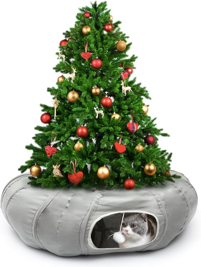 AUOON Cat Play Tunnel - Round Cat Tunnel with Bed | Interactive Cat Toys for Indoor Cats Kitten Kitty Puppy Rabbit Ferret (Light Grey)