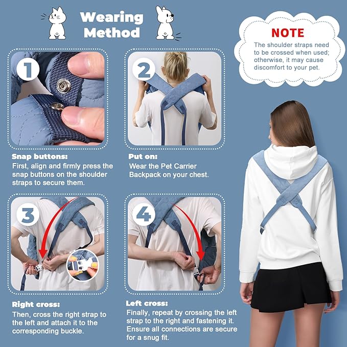 Pet Carrier Backpack, Adjustable Pet Front Cat Dog Carrier Backpack Travel Bag for Small Medium Dogs Cats and Rabbits, Safety Strap with Removable Bottom Plate for Camping Hiking Traveling