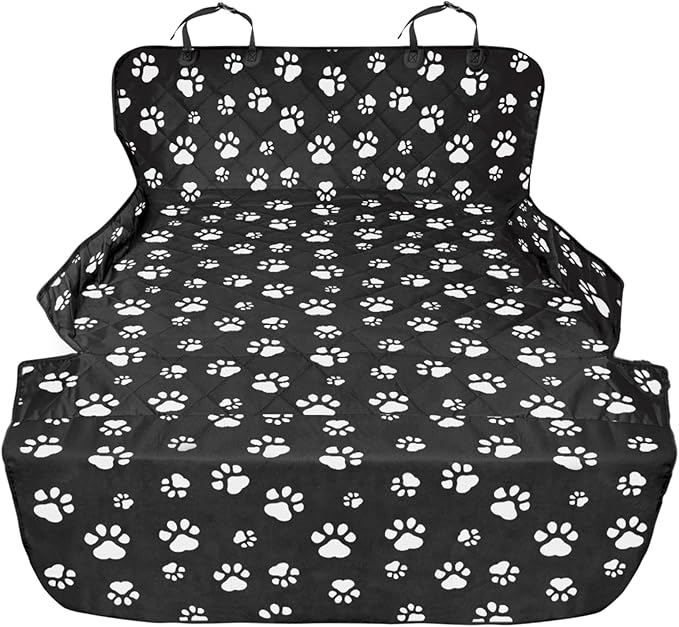 F-color SUV Cargo Liner for Dogs, Water Resistant Pet Cargo Cover Dog Seat Cover Mat for SUVs Sedans Vans with Bumper Flap Protector, Non-Slip, Large Size Universal Fit, Paw Print