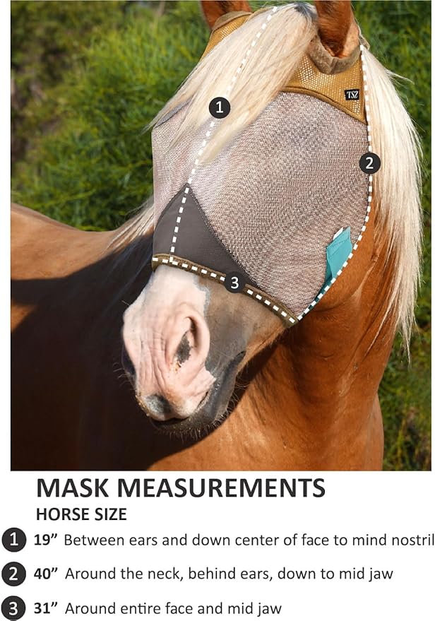 Fly Masks for Horses, 70% Uv-Block, Breathable Fly Mask for Equines, Durable, Comfortable Fit for All-Day Protection, Horse Size (Horse Fly Mask, with Ears)