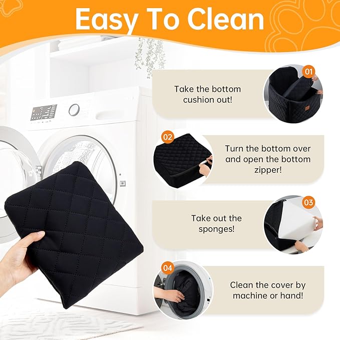 Dog Car Seats for Small Dogs, FurFrolic Memory Foam Dog Booster Seat for Small/Medium Dogs up to 35 lbs, Travel Pet Car Seat with Washable Detachable Cover, Storage Pockets, 2 Safety Belts (Black)