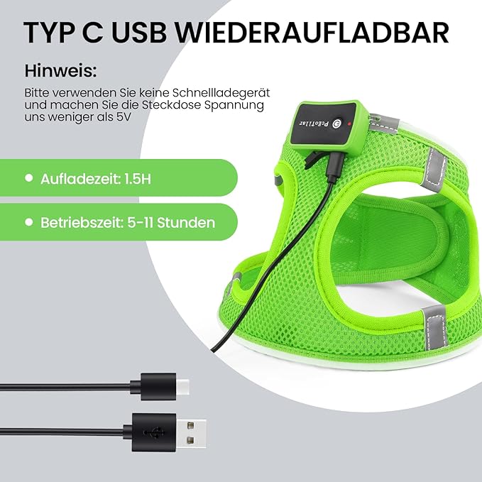 PceoTllar Light Up Dog Harness, LED No Pull Reflective Dog Harness, Flashing Lighted for Night Walking - Small/Medium, (Green L)