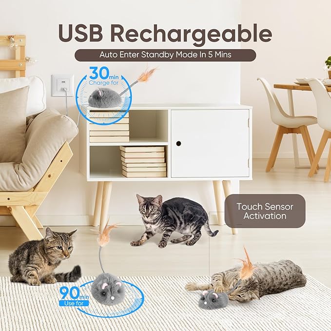 Remote Control Cat Toy Rechargeable Cat Mouse Toy Automatic Interactive Cat Toys for Indoor Cats Toy with 3-Speed Adjustment and 4 Directions