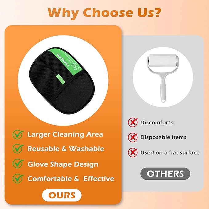 Pet-Hair-Removal-Glove Reusable Electrostatic-Gloves-Pet-Hair-Remover for Furniture, Couch, Carpet,Car Seat Pet-Hair-Remover-Tool for Dogs & Cats Hair Remover Mitt Pet-Double-Sided-Grooming-Glove 1Pcs
