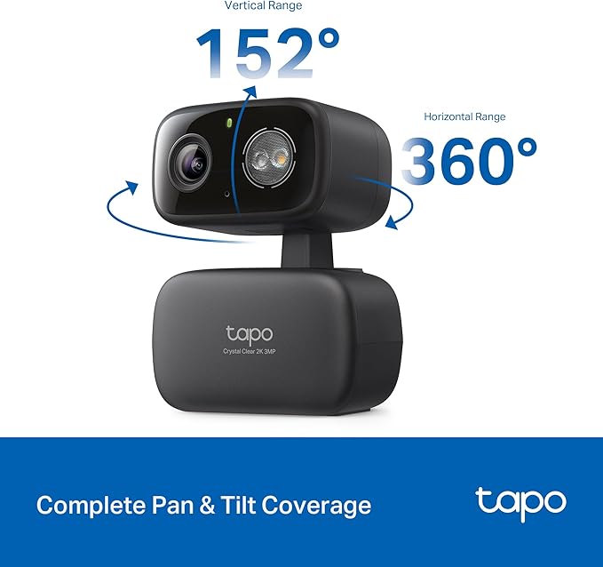 Tapo 2K 3MP Pan/Tilt Indoor/Outdoor Security Camera, Free Person/Baby Cry Detect & Track, 360ยฐ Pan, Color Night Vision, SD/Cloud Storage, Works w/Alexa & Google Home, HybridCam 360, Black (2-Pack)