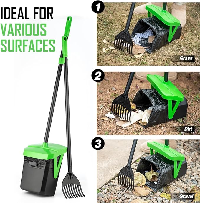 Pooper Scooper Swivel Bin & Rake with 100 Waste Bags, Dog Pooper Scooper with Bag Attachment for Large Medium Small Dogs, Poop Scooper with Lid for Lawn Yard Dog Kennel