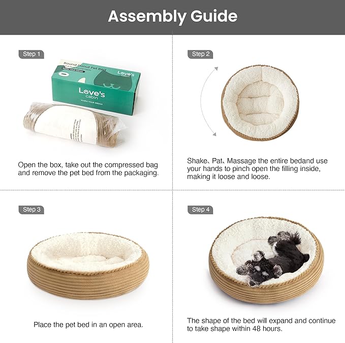 Love's cabin Round Donut Cat and Dog Cushion Bed, 25in Pet Bed for Small or Medium Dogs, Anti-Slip & Water-Resistant Bottom, Soft Durable Fabric Pet Beds, Washable Calming Cat Bed Camel Stripe