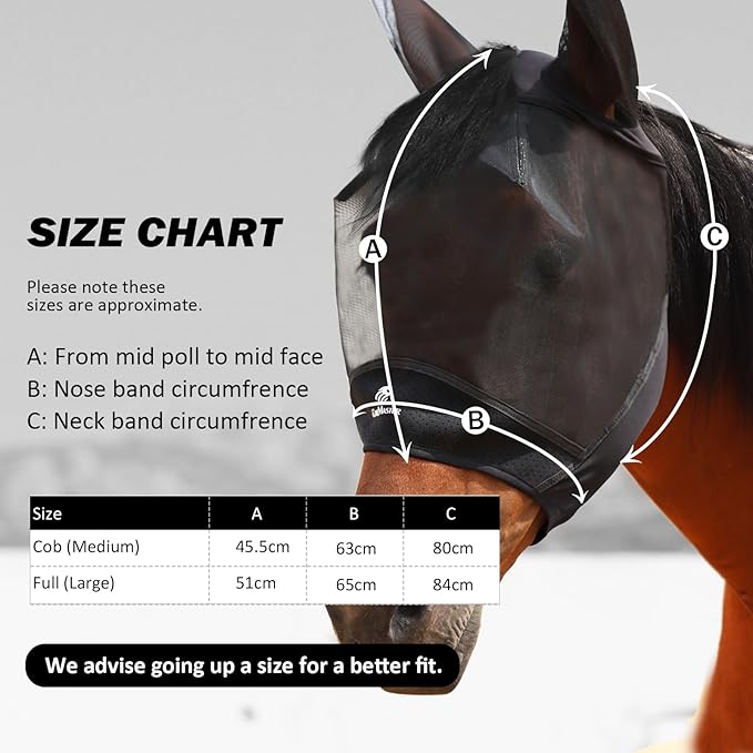 Horse Fly Mask Large Space Breathable UV Protection Equine Mask with Reflective Features on Ears Mars Black L
