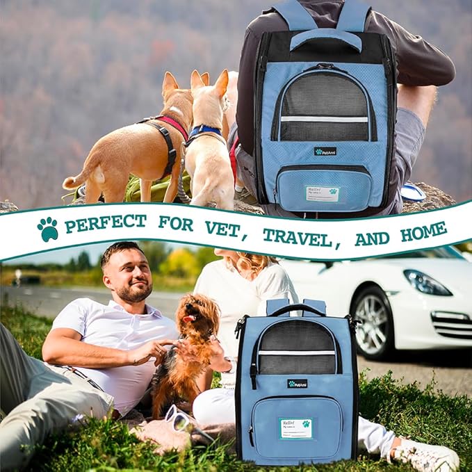 PetAmi Dog Backpack Carrier for Small Large Cat, Pet, Puppy, Ventilated Pet Hiking Backpack Travel Bag, Airline Approved Cat Backpack Carrier, Camping Biking Dog Bag Up to 18lbs Pet, Light Blue