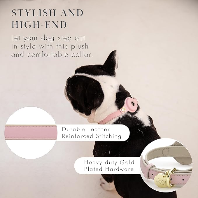 Cupertino Dog Collars, Harnesses & Leashes Made from Vegan Leather with Dog Tracker Device Holder Adjustable Dog Collar (Extra Small (Neck: 9x12), Pink)