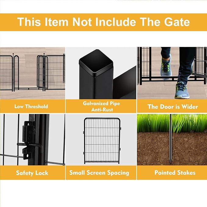 Garden Fence 40 Inch 14 Panels Without Gate, Total 31 Ft(L) Garden Fence for Yard and Dog, Black Dog Pen Wide Door, Metal Dog Pen Heavy Duty Pet Puppy Exercise Pen for Rv Camping