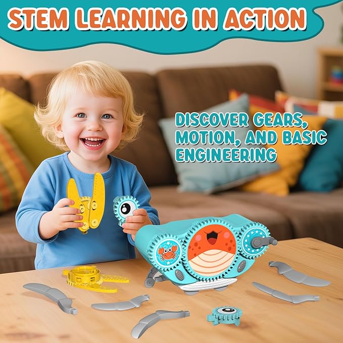 Alritz Crawling Crab Baby Toy, Developmental Tummy Time Toys for Crawling, Walking Crab Toy DIY Gear-building, with Sensory Light-Up, Dancing Crab Toys for Infant Boys Girls 3-6 6-12 36 Months Age 3 +