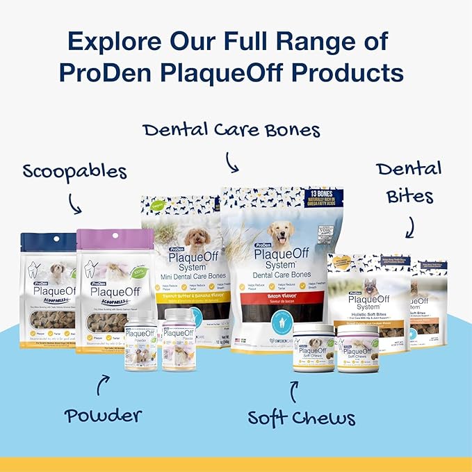 ProDen PlaqueOff Powder for Pets - Cat & Dog Breath Freshener - Plaque & Tartar Remover for Pet Oral Care - 60g