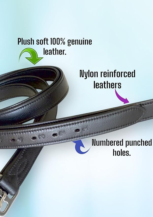 48" / 50" / 54" / 60" New 1" Super Soft English Stirrup Leathers Black/Havana (Black, 48")