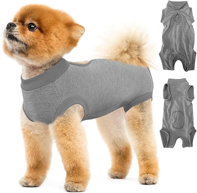 Lukovee Recovery Suit for Dogs, Onesie Surgery Recovery Suit for Female Male Dogs, Abdominal Wounds Cone E-Collar Alternative Prevent Licking Spay Recovery Suit (Grey,Medium)