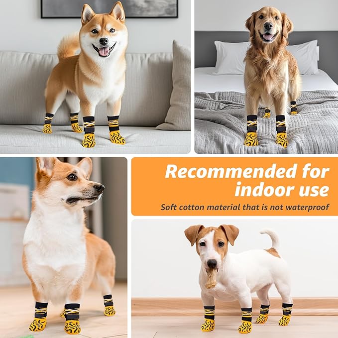 Reflective Dog Socks to Prevent Licking Paws, Dog Paw Protector, Hardwood Floors Anti Slip, Non Slip Dog Socks with Grippers, Dog Booties and Paw Protectors for Indoor Use - Size Medium