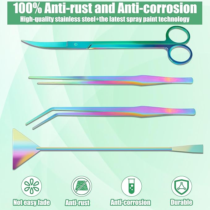 Aquarium Aquascape Tools Kit, 4 in 1 Anti-Rust Aquatic Plant Aquascaping Tool Stainless Steel Black Tweezers Scissors Spatula for Aquarium Tank Clean Fish Tank Aquascape Accessories Set