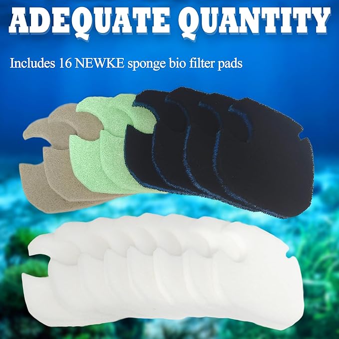 NewKe 16Pcs Upgraded Canister Filter Pads for PONDFORSE 172/225/265GPH Aquarium External Filter, Replacement Pads for AMOSIJOY Canister Filter,4 3in1 Carbon & 2 Ammonia & 2 Phosphate Reducer & 8 Floss
