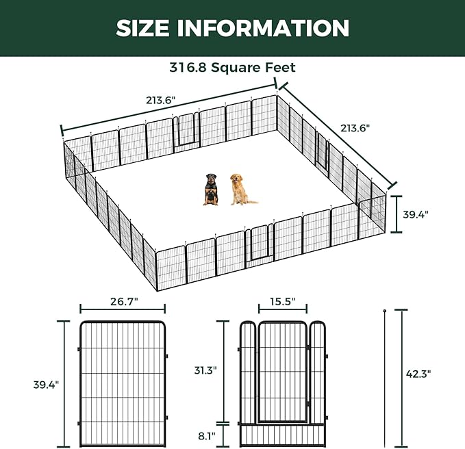 FXW Rollick Unleashed Dog Playpen for Indoor, Yard, RV Camping, 40 inch 32 Panels for Medium and Large Dogs, Black│Patented