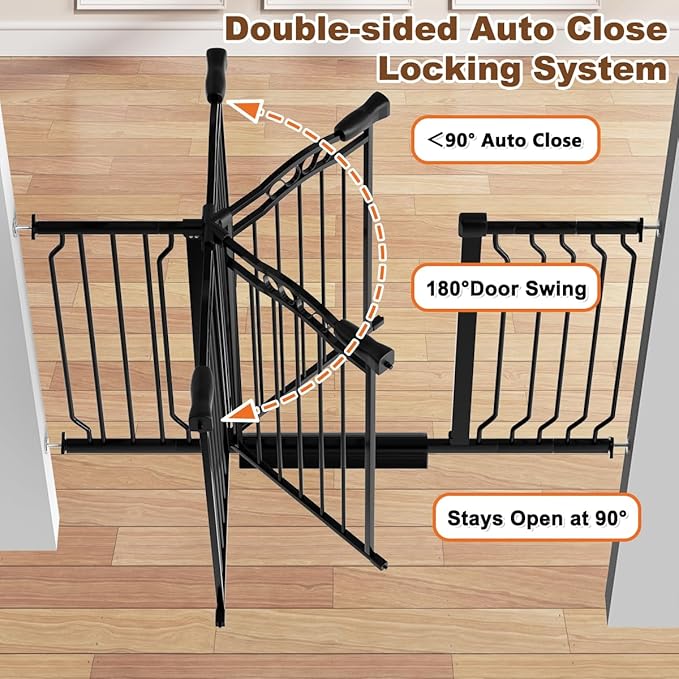 30" Tall Narrow Baby Gate for Doorways No Drill 29.5-33.8" Wide, Auto Close Press Mounted Baby Gate Indoor for Kids, Walk Through Pet Gates for Stairs, Black